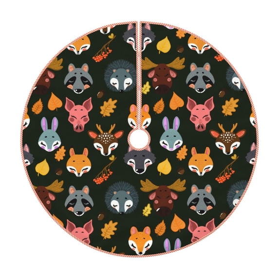 Lukts Forest Animal Faces Print Color Life Christmas Tree Skirt, Winter Holiday Tree Mat Decoration ,Can be Used as A Shawl-30"