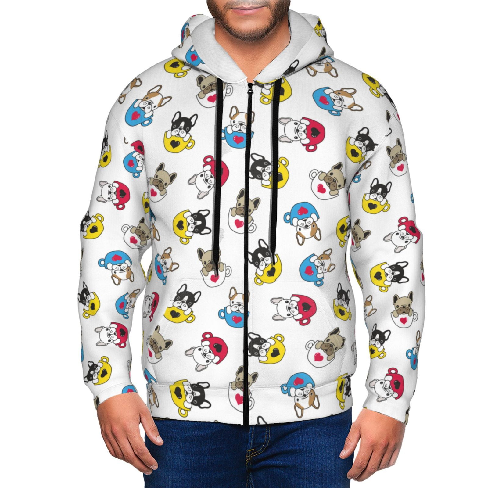 Lukts French Bulldog With Coffee Cup Pattern Hoodies for Men, Zip-up ...