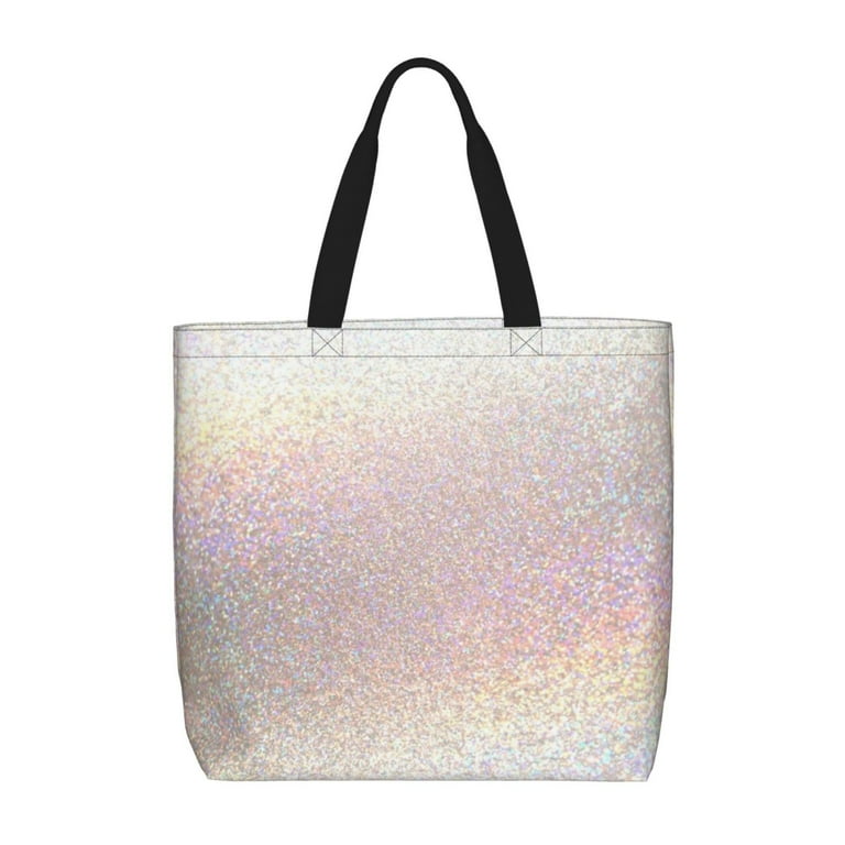 Lukts Glitter Light Pearl Tote Bag for Women with Zipper Pockets Reusable Grocery Bags Foldable Beach Bag Gifts
