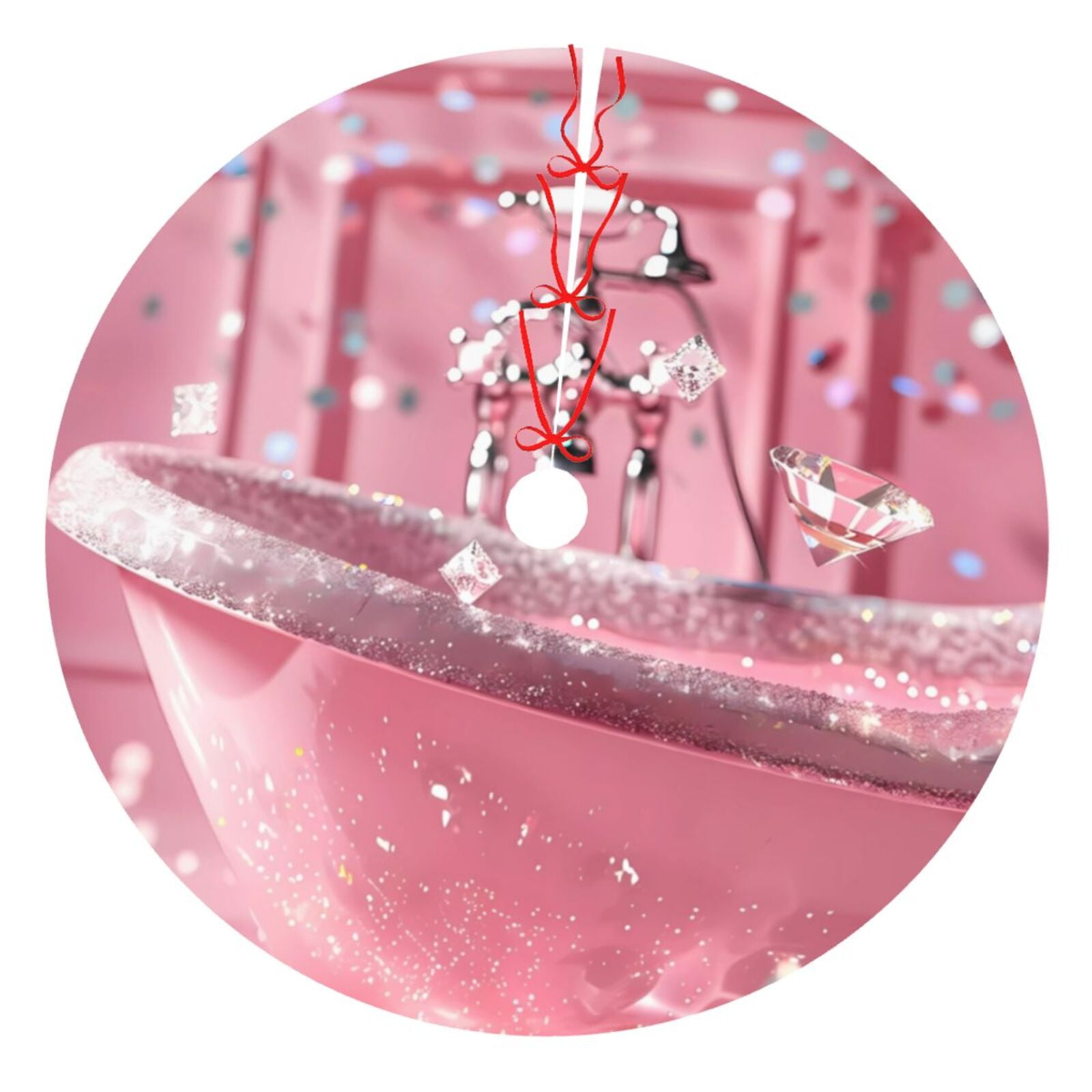 Lukts Glittering Pink Bathtub Patten Christmas Tree Skirt Decoration