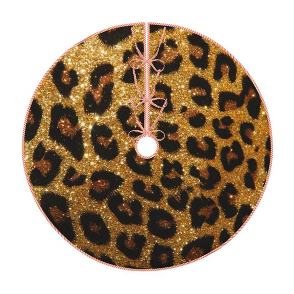 Lukts Golden Leopard Glitter Print Color Life Christmas Tree Skirt, Winter Holiday Tree Mat Decoration ,Can be Used as A Shawl-48"