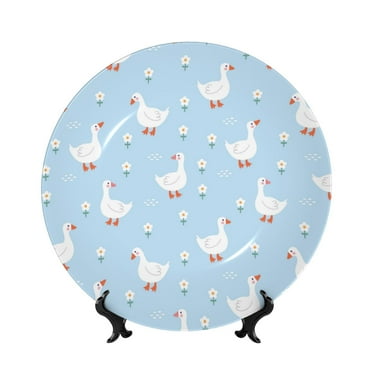 Lukts Goose White Flowers for Bone China Decorative Plates, Ceramic Plates, Dinner Plates with Display Stand, Artistic Ceramic Decorations Suitable for Home and Office-6in