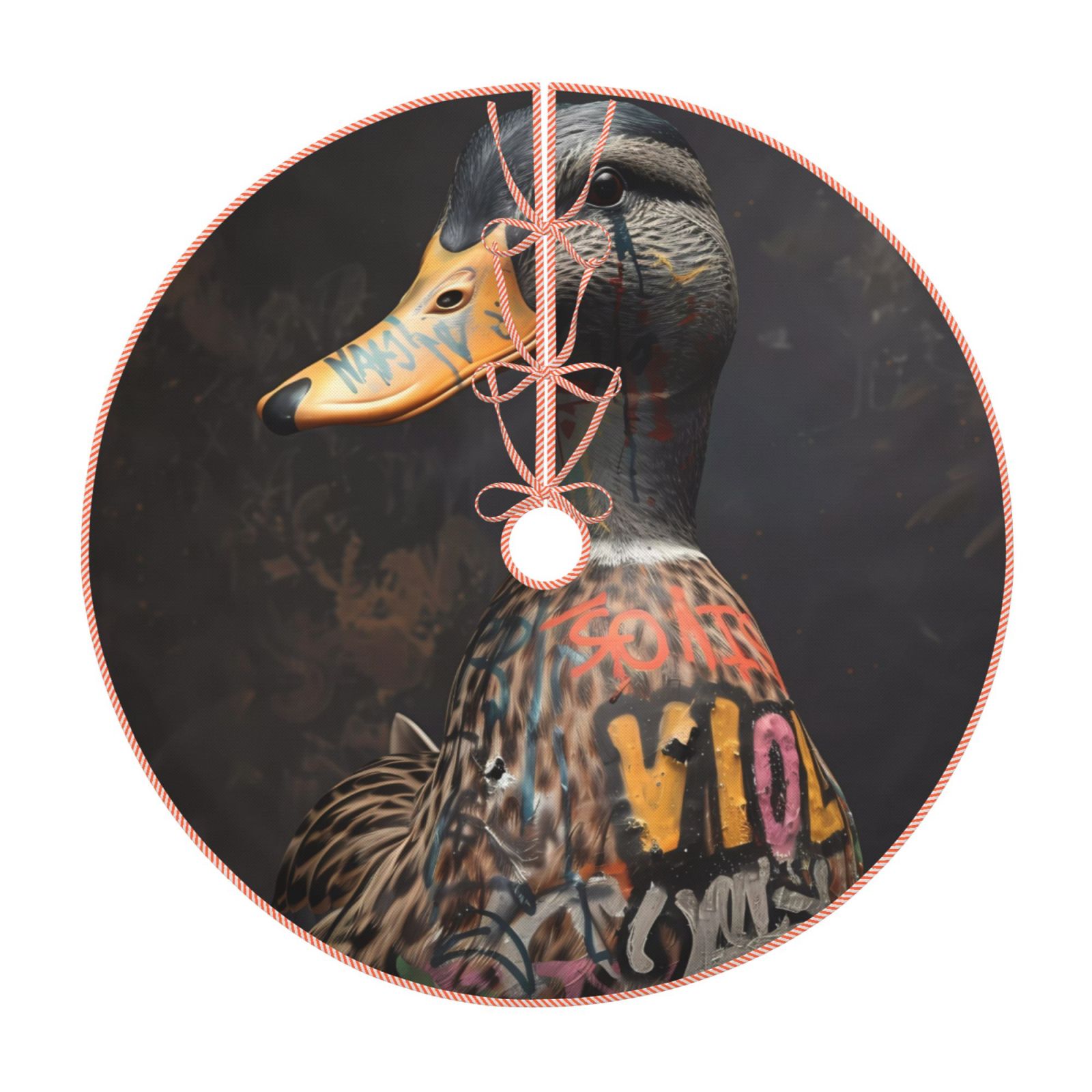 Lukts Graffiti Cool Duck print color life Christmas Tree Skirt, Winter Holiday Tree Mat