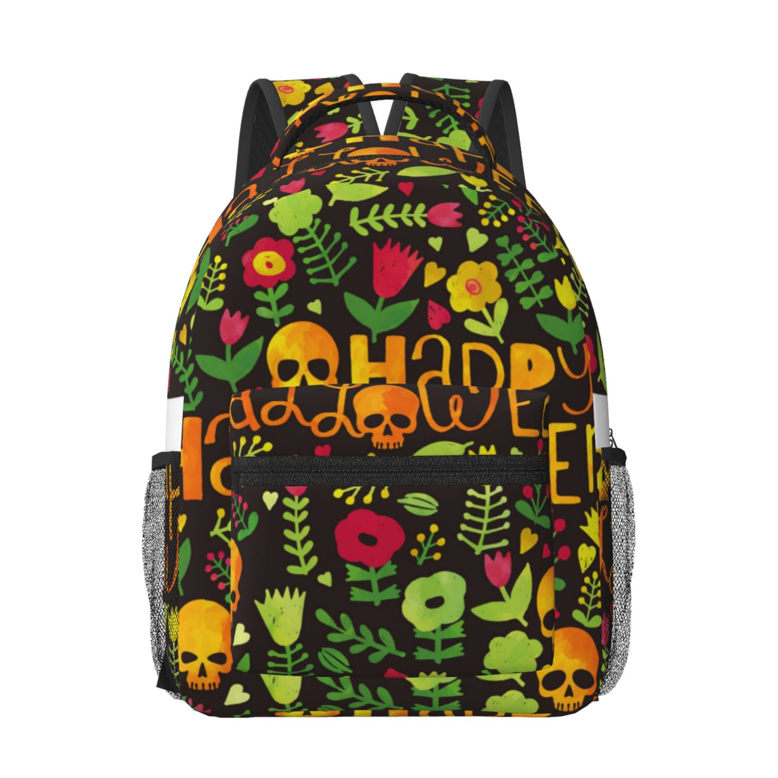 Lukts Happy Halloween Floral Print School Backpack Teenage Boy Girls