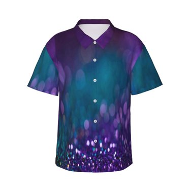 Lukts Hawaiian Shirt For Men,Unisex Summer Beach Casual Short Sleeve Button Down Shirts-Purple And Green Glitter