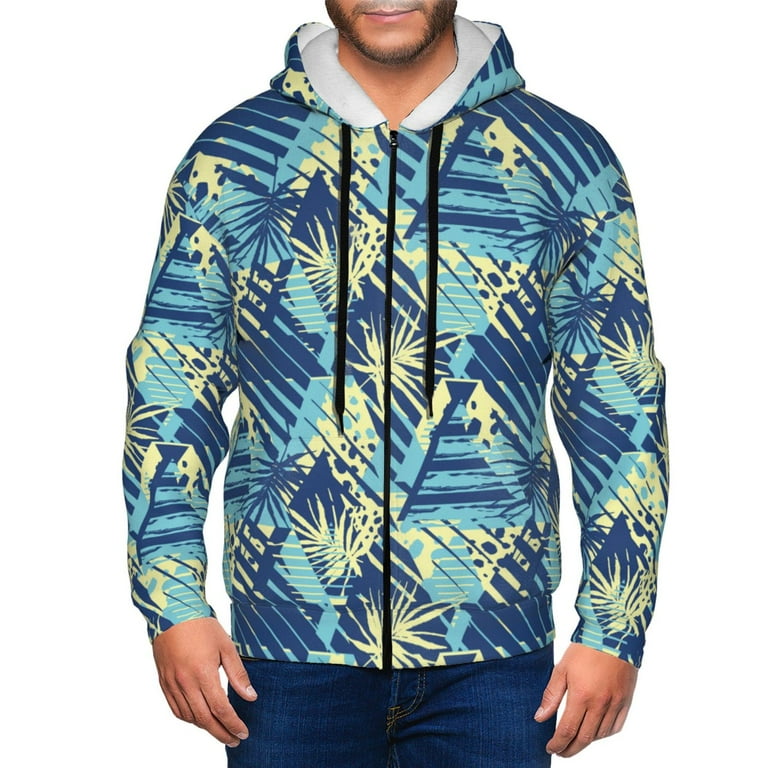 Lukts Hawaiian Style Pattern Hoodies for Men Zip up Hooded Sweatshirt Full Zip Hoodie 3X Large