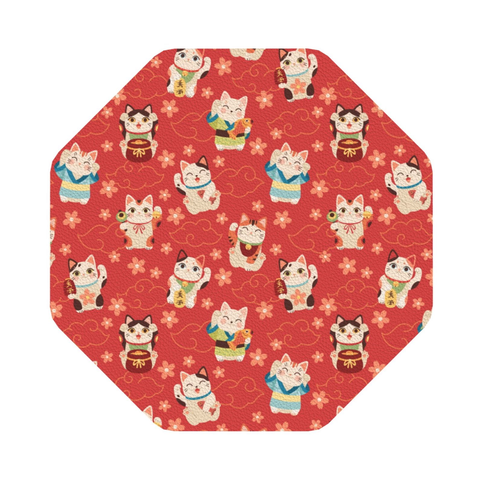 Lukts Japanese Maneki Cats Leather Drinks Coasters Set Of 6,Suitable Or