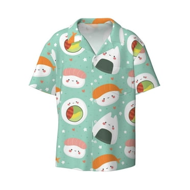 Lukts Kawaii Sushi Men's Hawaiian Shirt Beach Short Sleeved Button top-Small