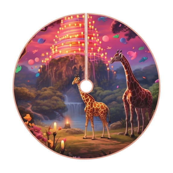 Lukts Lantern Giraffes Magical Forest Print Color Life Christmas Tree Skirt, Winter Holiday Tree Mat Decoration ,Can be Used as A Shawl-