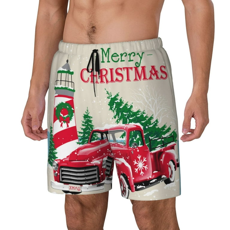 Lukts Merry Christmas 1 print Mens Swim Trunks Swim Shorts Quick Dry Bathing Suits for Men Beach Shorts Mesh Lining Swimming Trunks bathing
