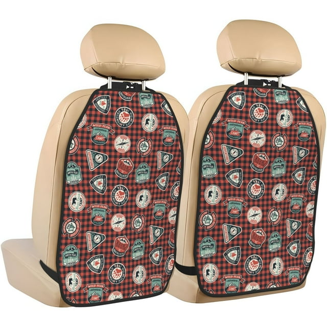 Lukts Mountain Adventure Badges Print Anti-kick Storage Mat for Seats 2 Pcs,Waterproof Dirt & Mud Protection, 18.5x26.4in Automotive Interior Protectors