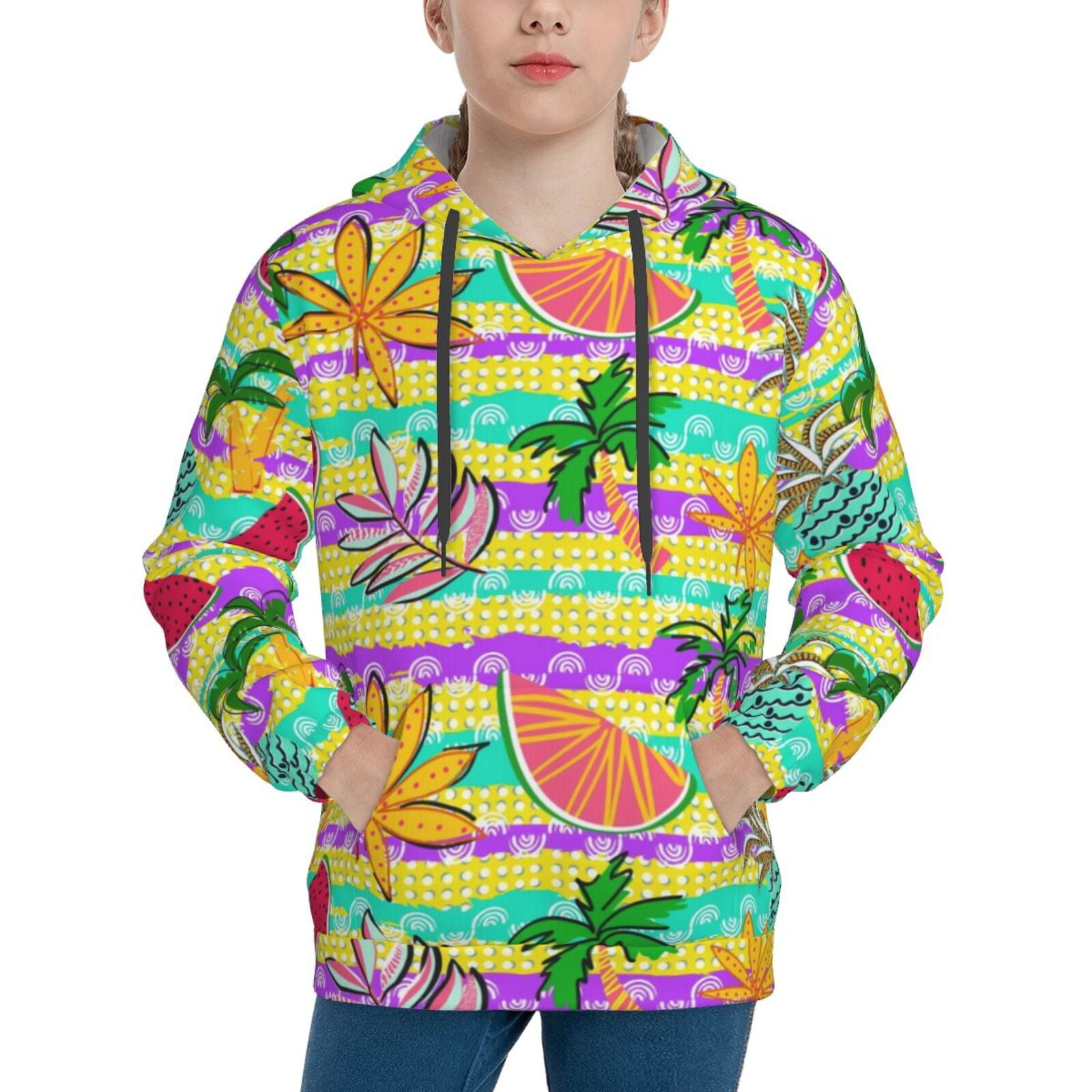 Lukts Multicolored Tropical Print Pullover Hoodie Sweatshirt for Girls and Boys Toddlers Kids Small