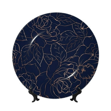 Lukts Navy Dark Blue for Bone China Decorative Plates, Ceramic Plates, Dinner Plates with Display Stand, Artistic Ceramic Decorations Suitable for Home and Office-6in