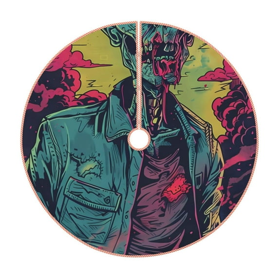 Lukts Neon Zombie Skull Print Color Life Christmas Tree Skirt, Winter Holiday Tree Mat Decoration ,Can be Used as A Shawl-48"