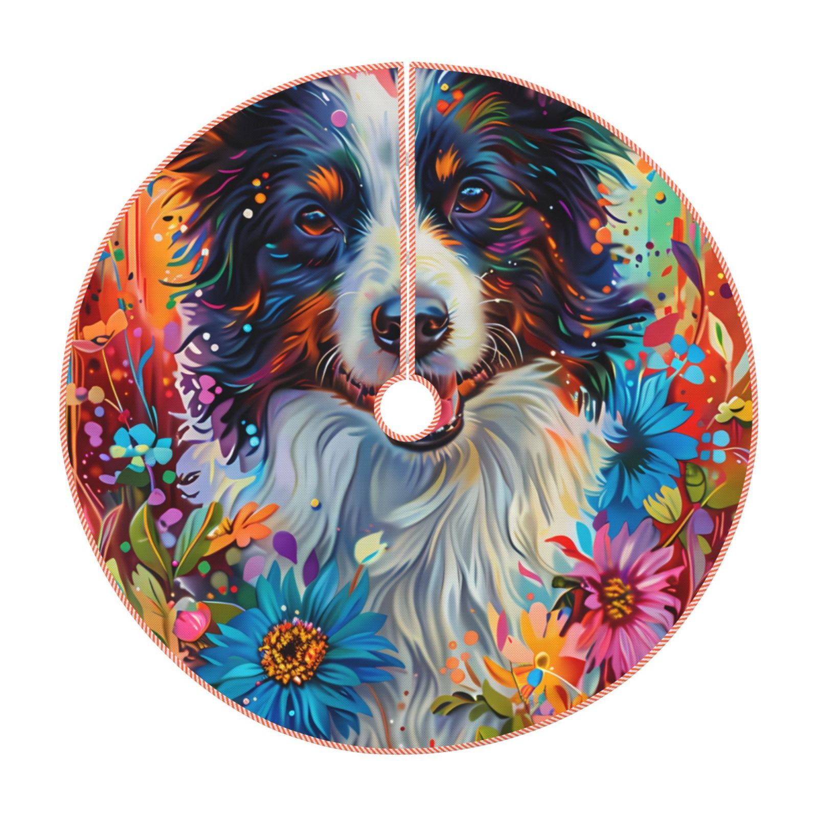 Lukts Oil Painting Sunflower Puppy print color life Christmas Tree