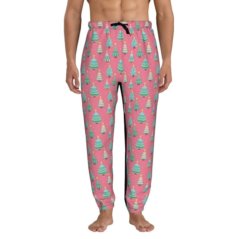 Lukts Pastel Christmas Trees on Pink Pattern Elastic Bottom Sweatpants for Men with Pockets Relaxed Fit Joggers for Men Medium