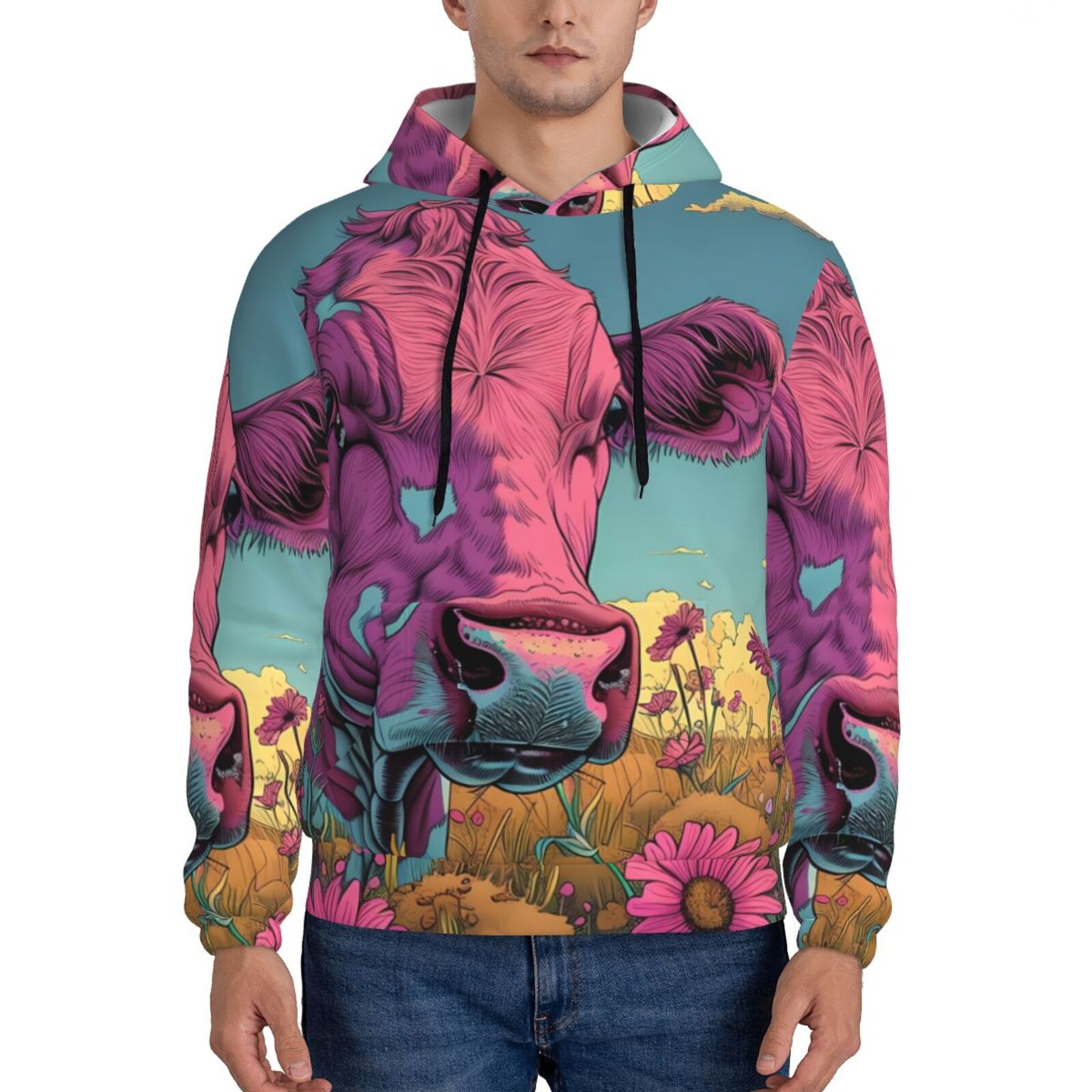 Lukts Pink Cow In Sunflower Field Pattern Pullover Hoodie Men s Athletic Hoodies Sweatshirt for Men Small Walmart