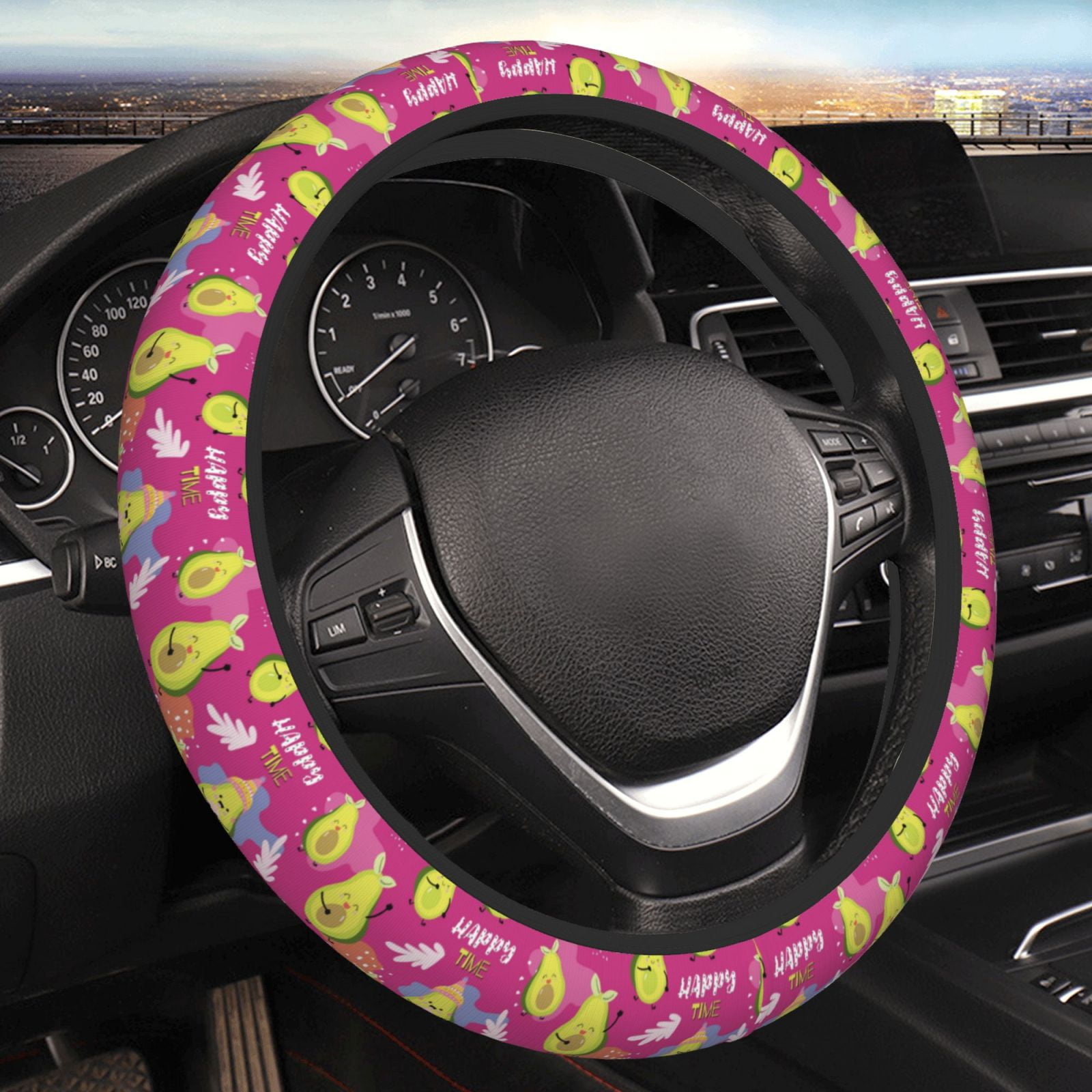 Lukts Pink Green Avocado Steering Wheel Cover,Stretch Elastic Universal ...