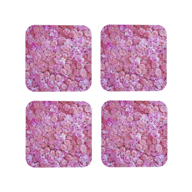 Lukts Pink Roses Print Leather Drinks Coasters Set Of 4,suitable Or 