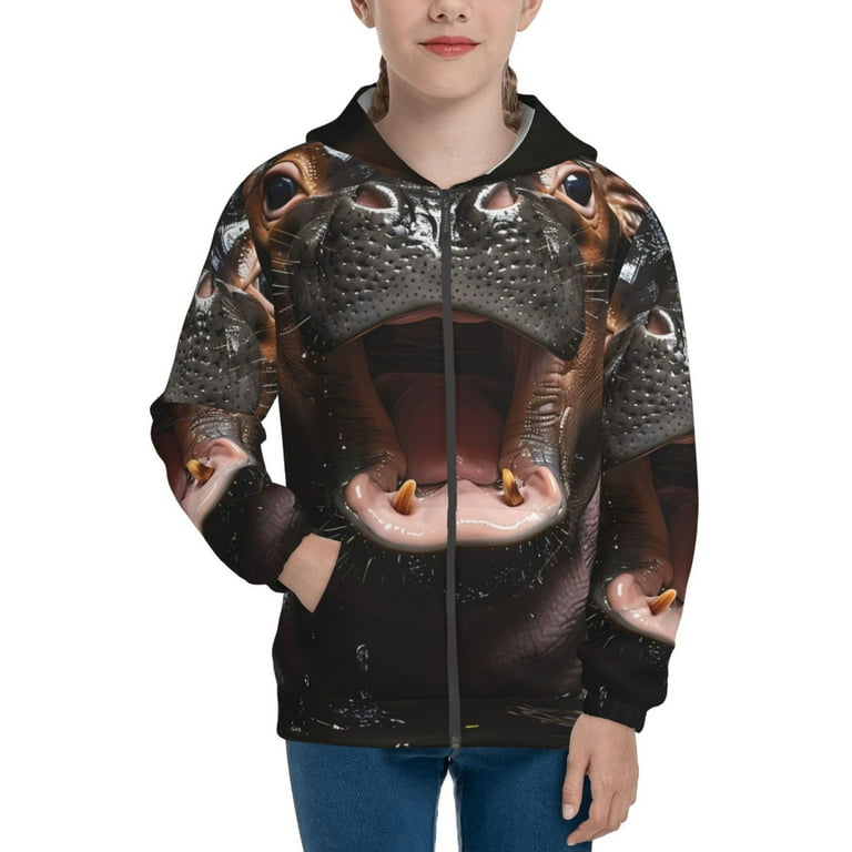 Lukts Playful Baby Hippo Splash Print Hoodies for Teenagers Sweatshirt with Pockets Long Sleeve Zip Up Hoodie Medium Walmart