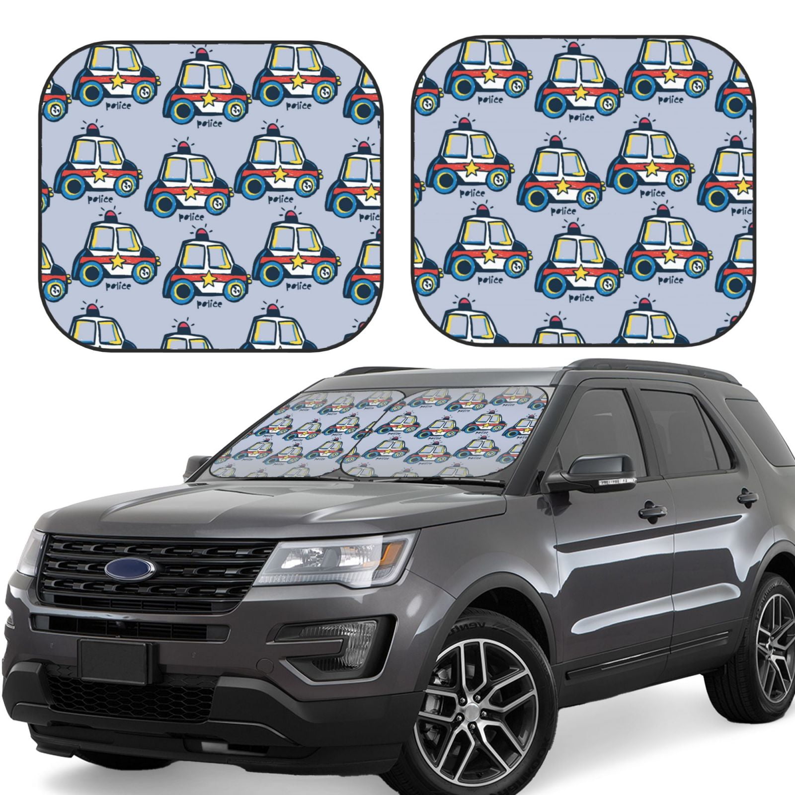 Lukts Police Car Print 2 Piece Car Sun Shade Windshield,Foldable Car Shade Front Windshield With ...