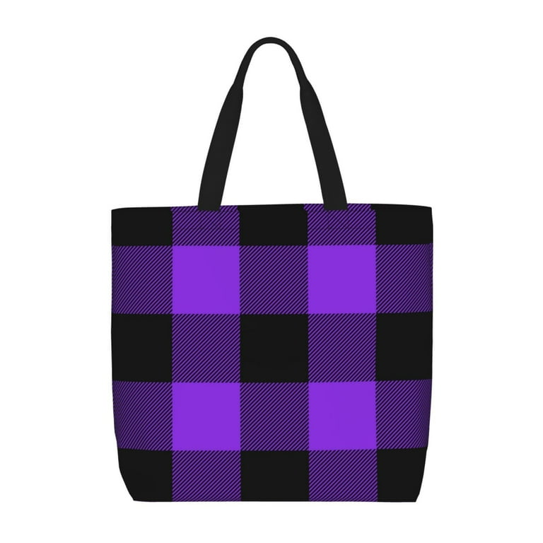 Lukts Purple Buffalo Plaid Tote Bag for Women with Zipper Pockets Reusable Grocery Bags Foldable Beach Bag Gifts Walmart