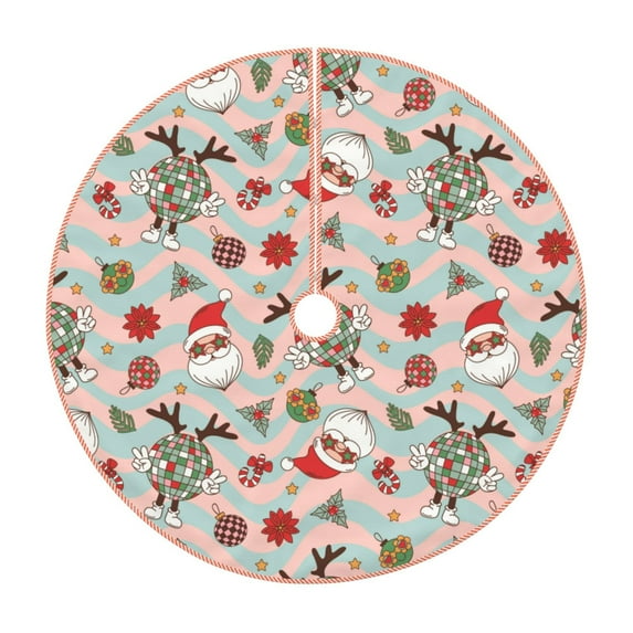 Lukts Quirky Santa Reindeer Retro Wave Print Color Life Christmas Tree Skirt, Winter Holiday Tree Mat Decoration ,Can be Used as A Shawl-48"