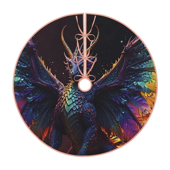 Lukts Rainbow Wings Majestic Dragon Print Color Life Christmas Tree Skirt, Winter Holiday Tree Mat Decoration ,Can be Used as A Shawl-48"