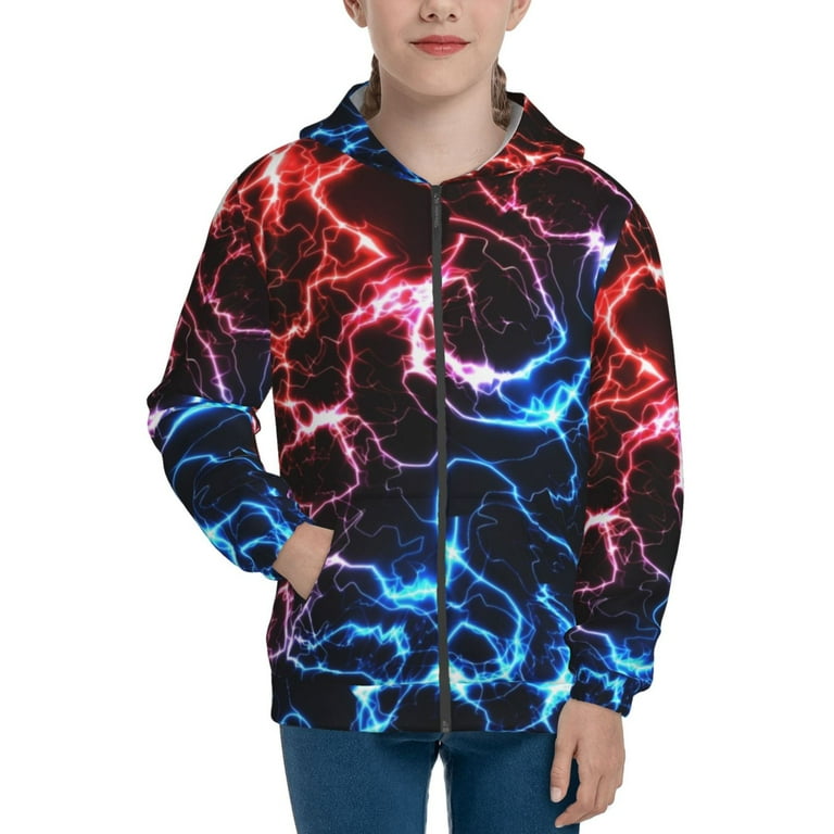 Lukts Red And Blue Lightning Print Hoodies for Teenagers Sweatshirt with Pockets Long Sleeve Zip Up Hoodie Small Walmart