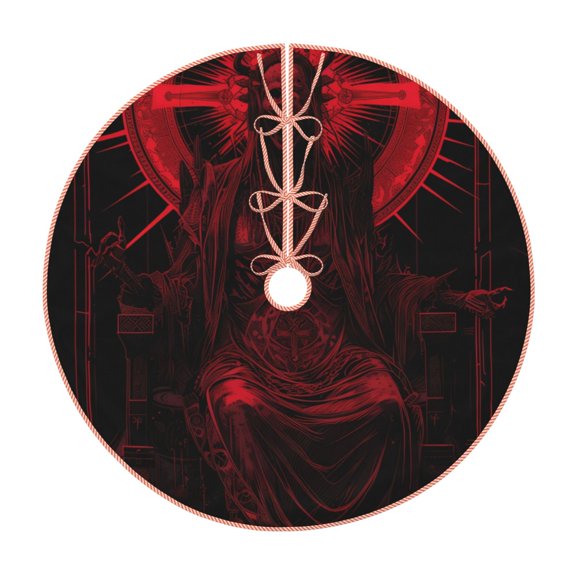 Lukts Red Gothic Skeleton Throne Print Color Life Christmas Tree Skirt, Winter Holiday Tree Mat Decoration ,Can be Used as A Shawl-36"