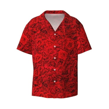Lukts Red Rose Men's Hawaiian Shirt Beach Short Sleeved Button top-Small