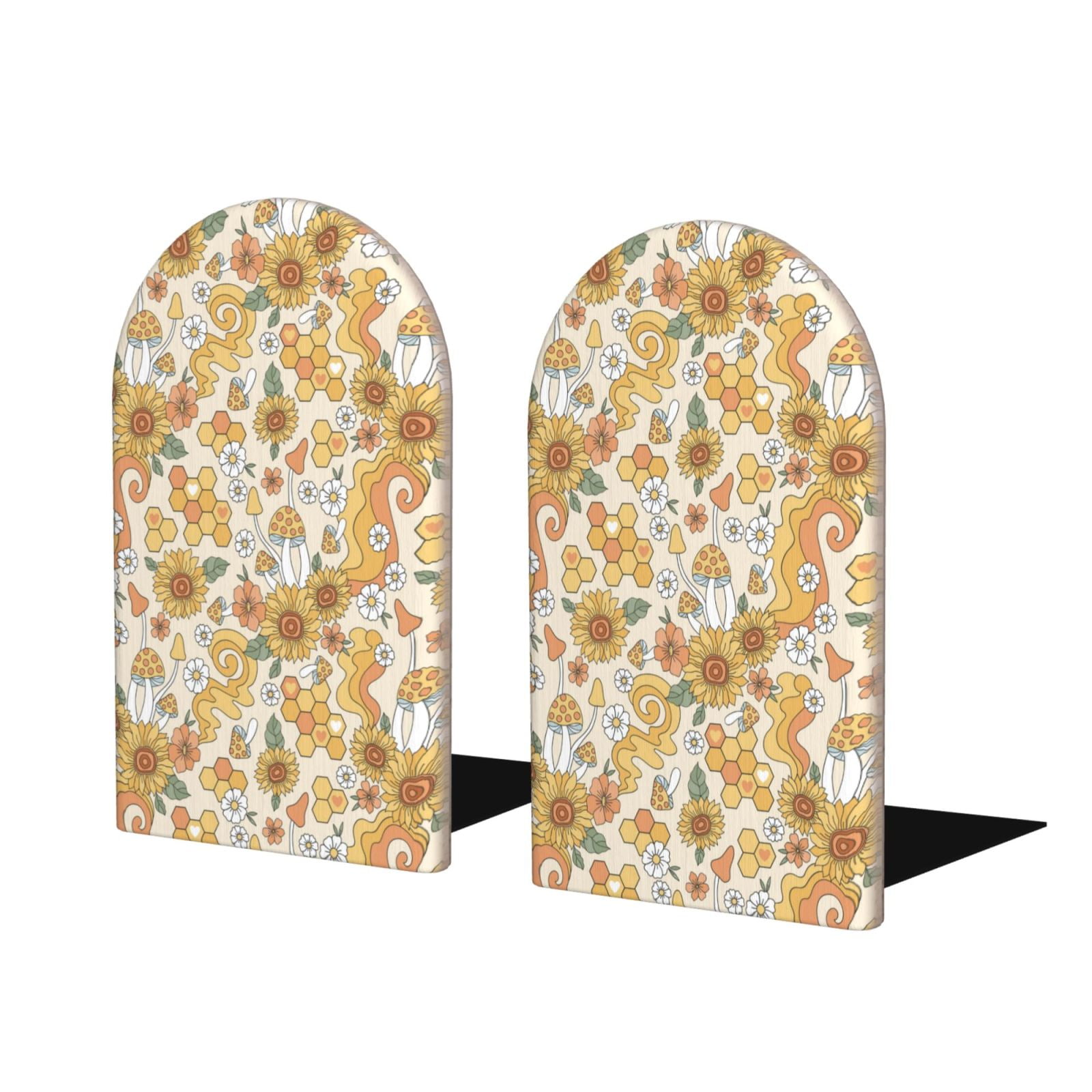 Lukts Retro 70s 60s Flower Print Wood Bookends,Non-Skid Bookend for ...