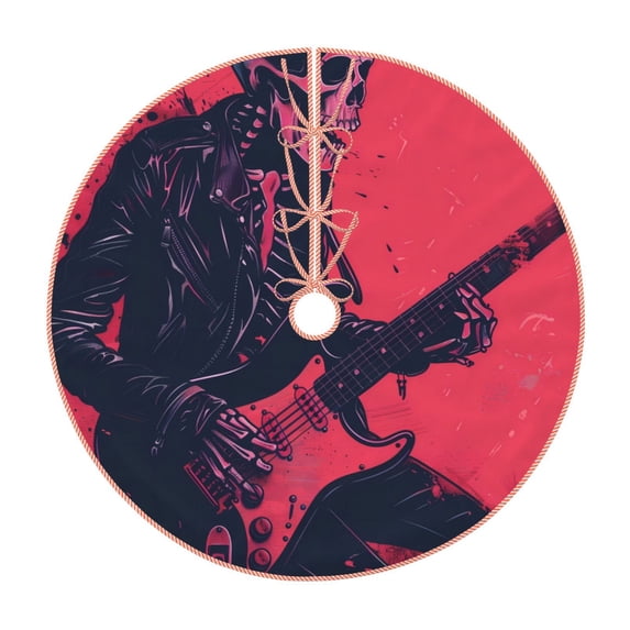 Lukts Rock Skull Guitarist Print Color Life Christmas Tree Skirt, Winter Holiday Tree Mat Decoration ,Can be Used as A Shawl-30"