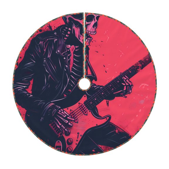 Lukts Rock Skull Guitarist Print Color Life Christmas Tree Skirt, Winter Holiday Tree Mat Decoration ,Can be Used as A Shawl-