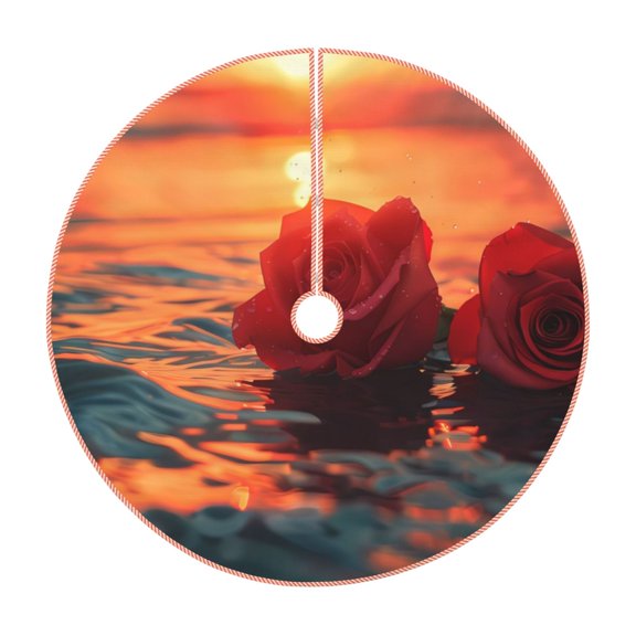 Lukts Romantic Roses Sunset Ocean Print Color Life Christmas Tree Skirt, Winter Holiday Tree Mat Decoration ,Can be Used as A Shawl-36"