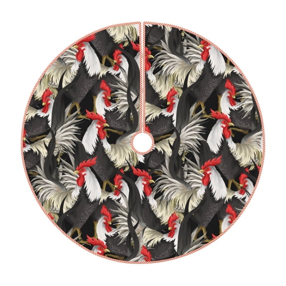 Lukts Roosters 2 Print Color Life Christmas Tree Skirt, Winter Holiday Tree Mat Decoration ,Can be Used as A Shawl-30"