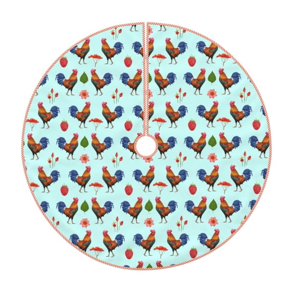 Lukts Roosters And Plants Print Color Life Christmas Tree Skirt, Winter Holiday Tree Mat Decoration ,Can be Used as A Shawl-36"