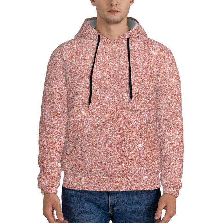 Lukts Rose Gold Pink Glitter Pattern Pullover Hoodie Men s Athletic Hoodies Sweatshirt for Men Small