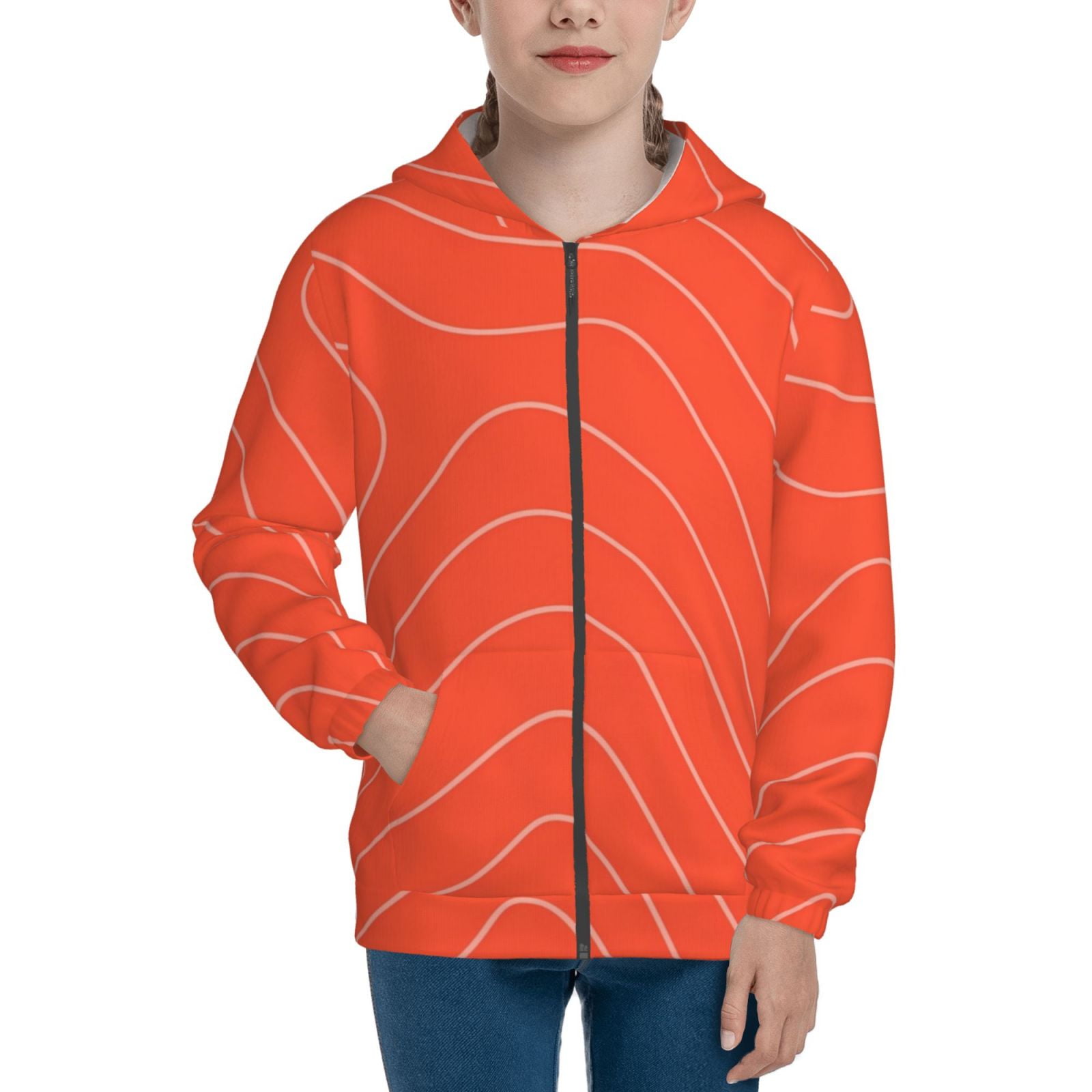 Lukts Salmon Fish Meat Print Hoodies for Teenagers Sweatshirt with Pockets Long Sleeve Zip Up Hoodie Medium