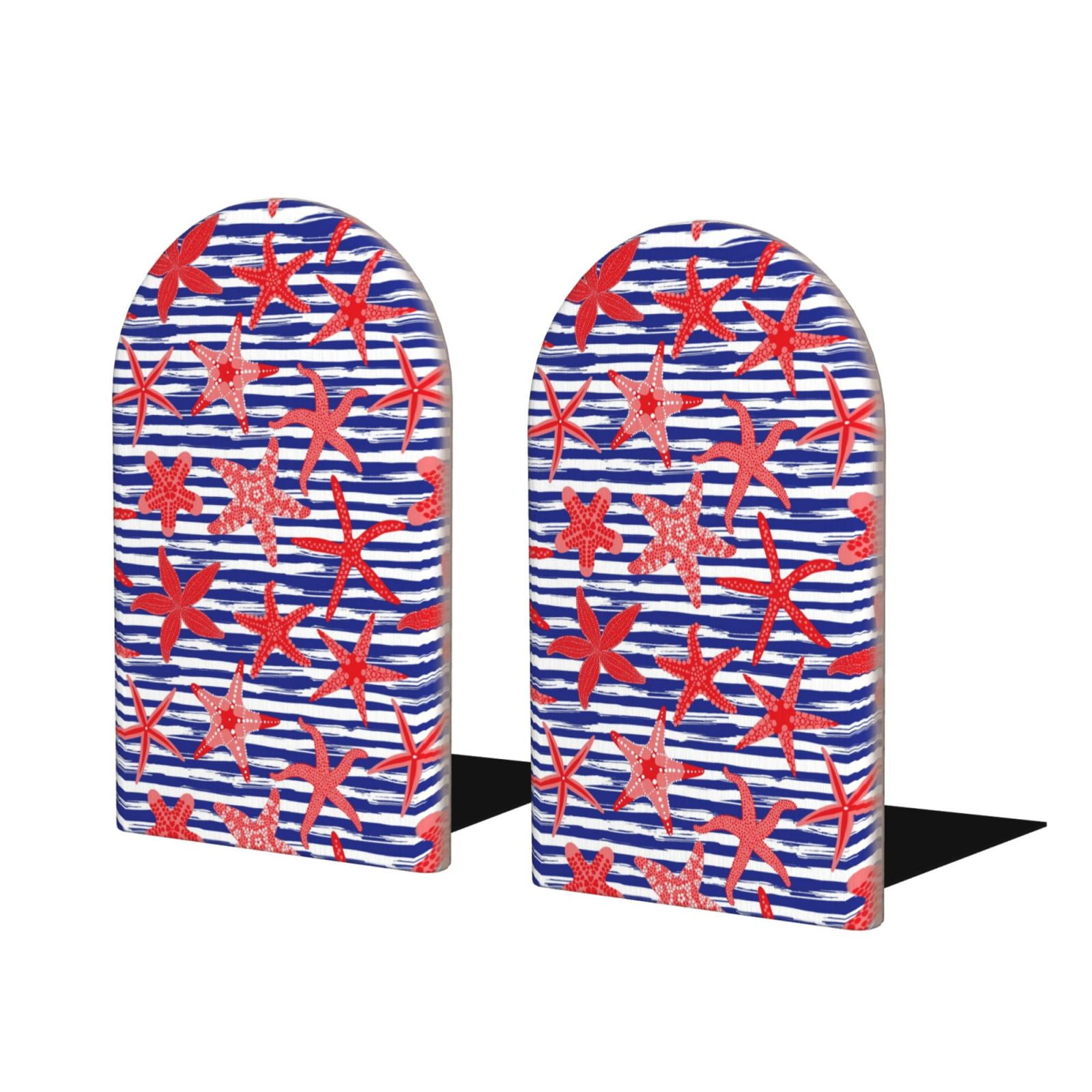 Lukts Sea Stars Print Wood Bookends,NonSkid Bookend for Shelves,Heavy