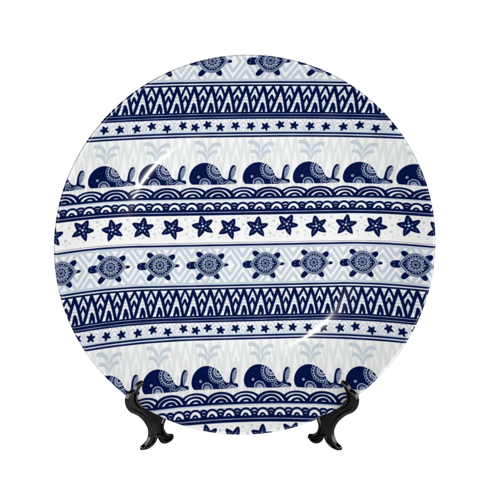 Mandala Flower Stained Glass Decorative Plate - 8 Inch Ceramic Display Plate With Stand & Hanger