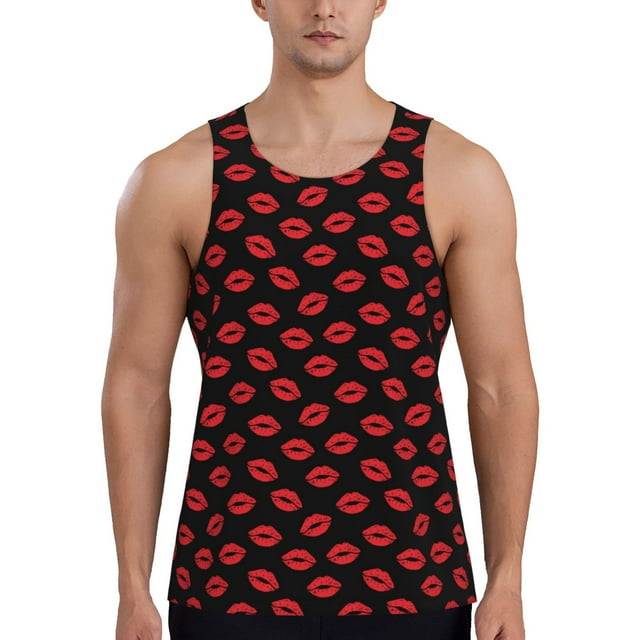 Lukts Sexy Red Lips Kiss Print Men's Muscle Shirts Sleeveless Dry Fit