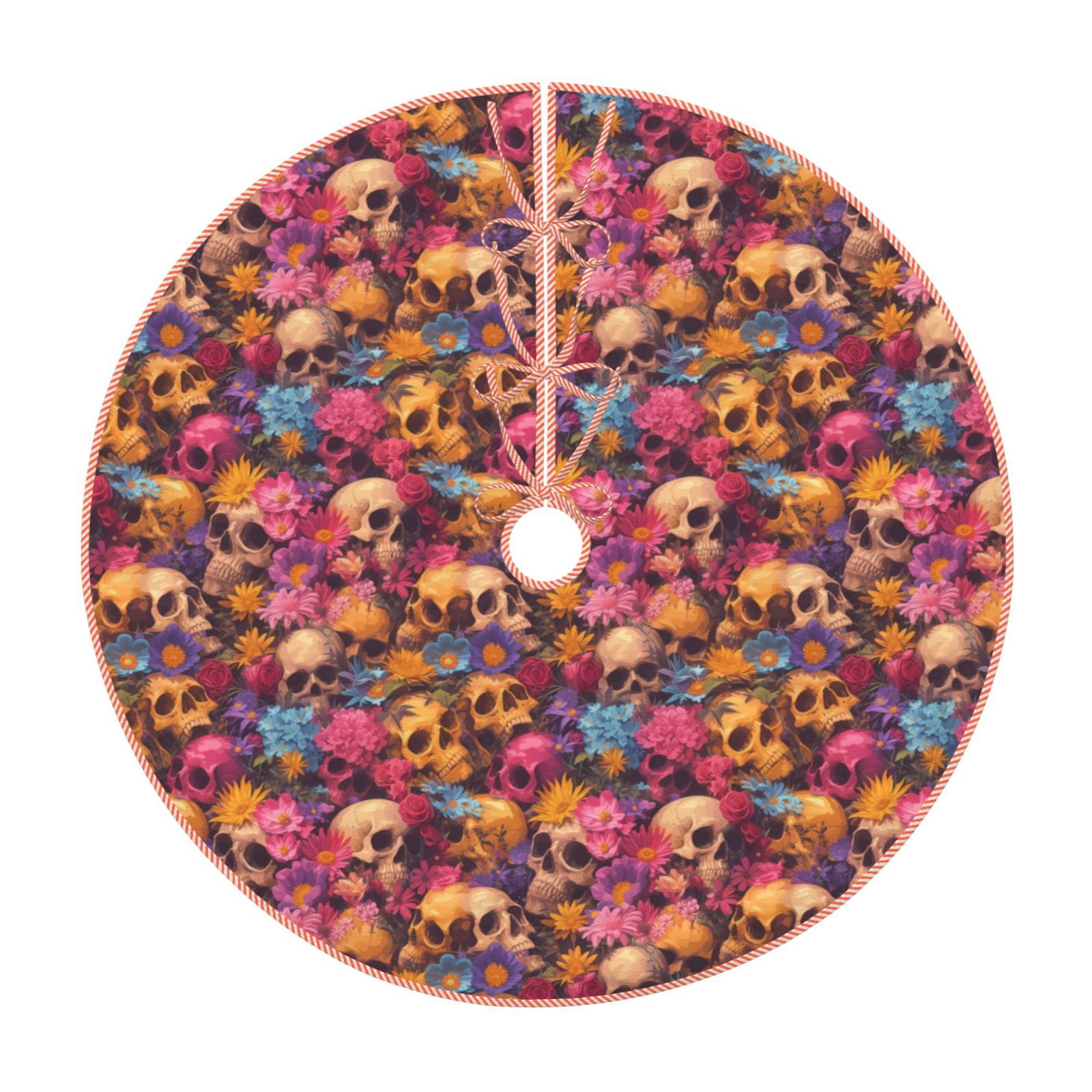Lukts Skull blue daisy flower print color life Christmas Tree Skirt