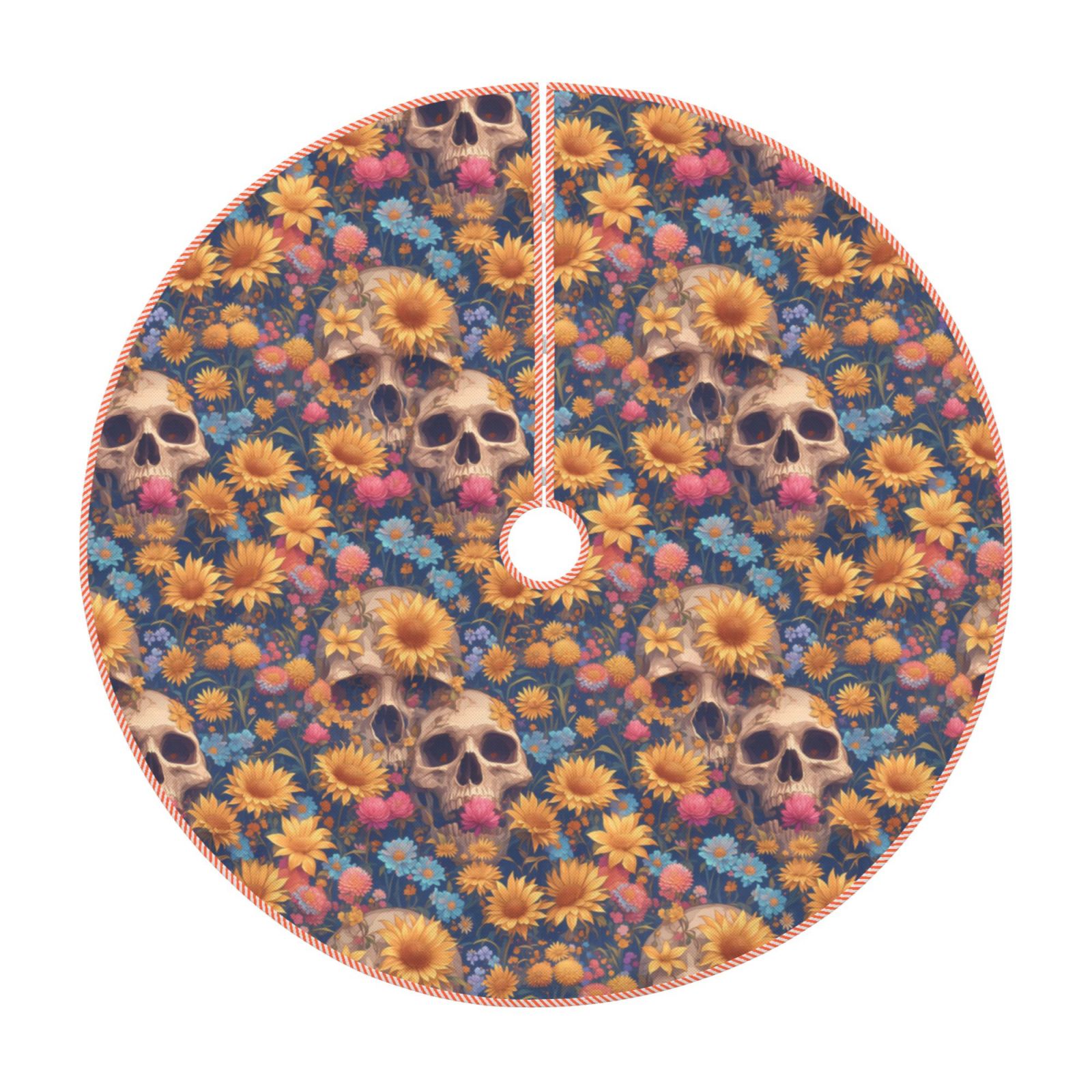 Lukts Skull daisy colorful print color life Christmas Tree Skirt
