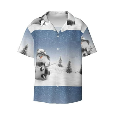 Lukts Snowman And Christmas Tree Men's Hawaiian Shirt Beach Short Sleeved Button top-Small