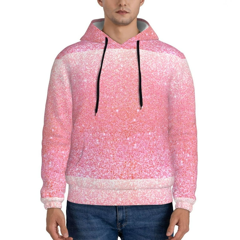 Lukts Sparkly Pink Glitter Pattern Pullover Hoodie Men s Athletic Hoodies Sweatshirt for Men Small