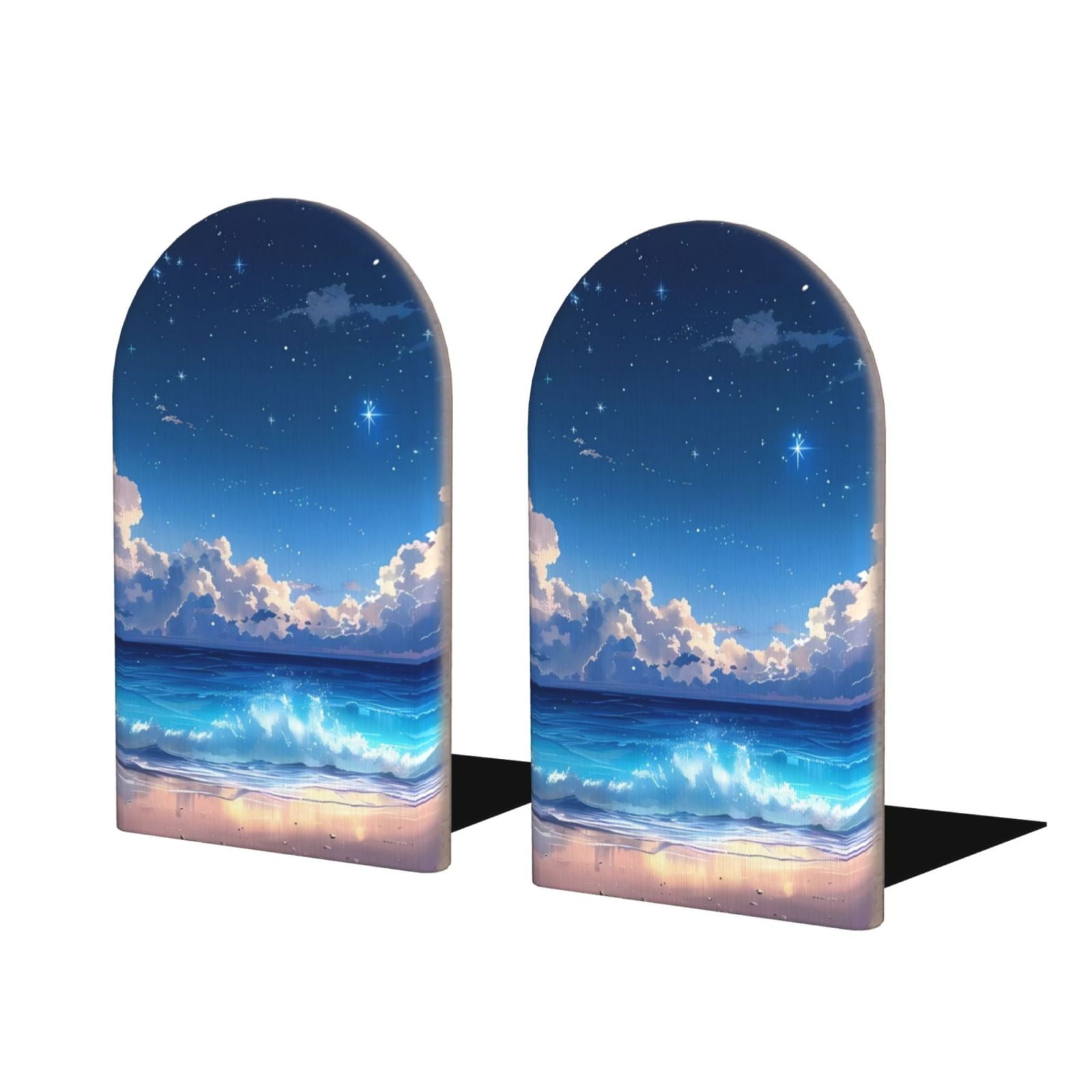 Lukts Starry Night Ocean View Print Wood Bookends,Non-Skid Bookend for ...