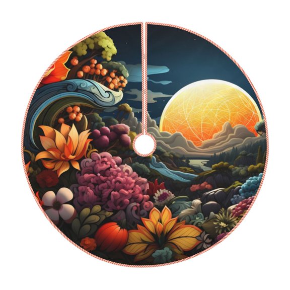 Lukts Sunset Floral Fantasy Landscape Print Color Life Christmas Tree Skirt, Winter Holiday Tree Mat Decoration ,Can be Used as A Shawl-36"