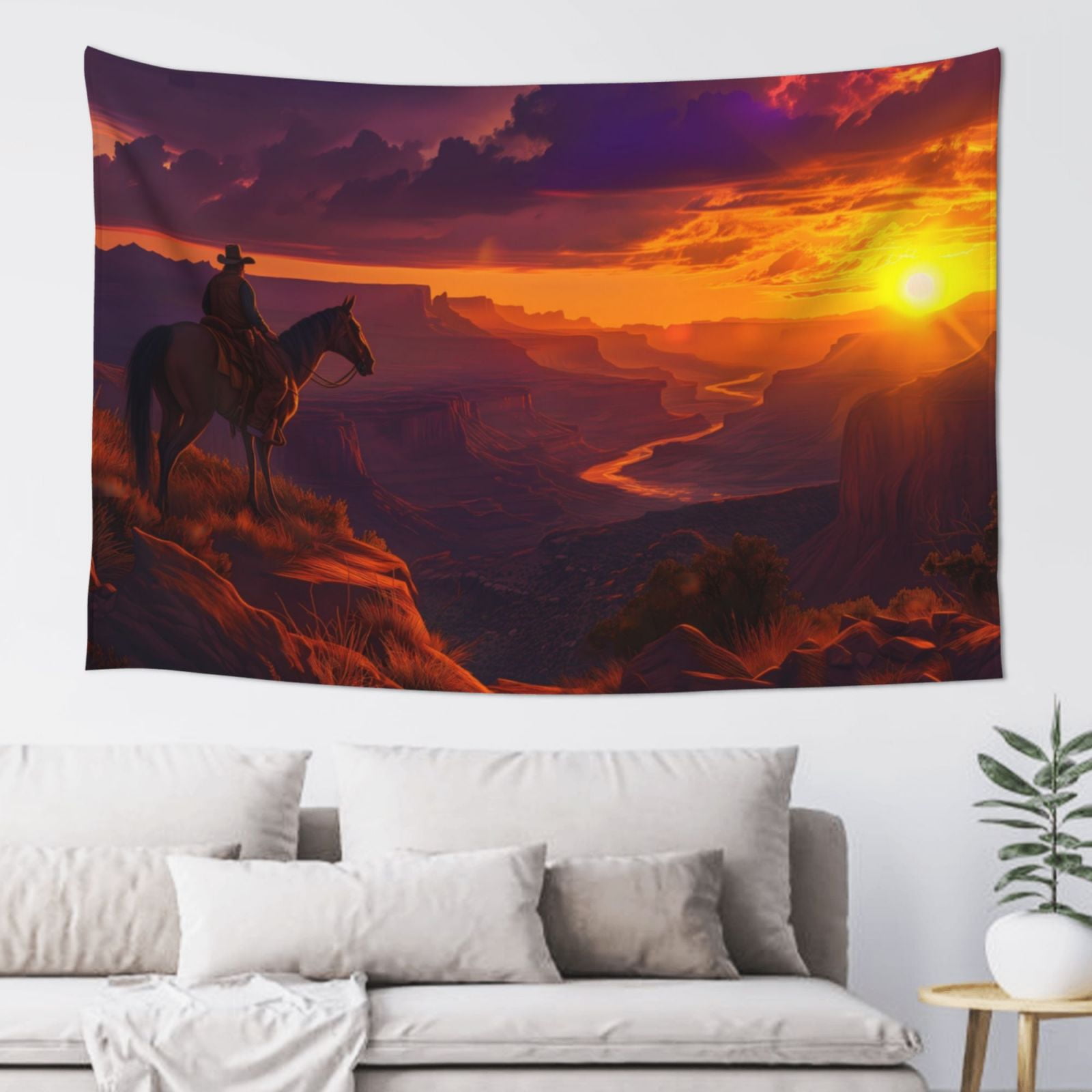 Lukts Sunset Valley Western Cowboy for Tapestry 60x40in for Living Room