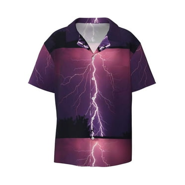 Lukts Thunderstorm Violet Purple Men's Hawaiian Shirt Beach Short Sleeved Button top-Small
